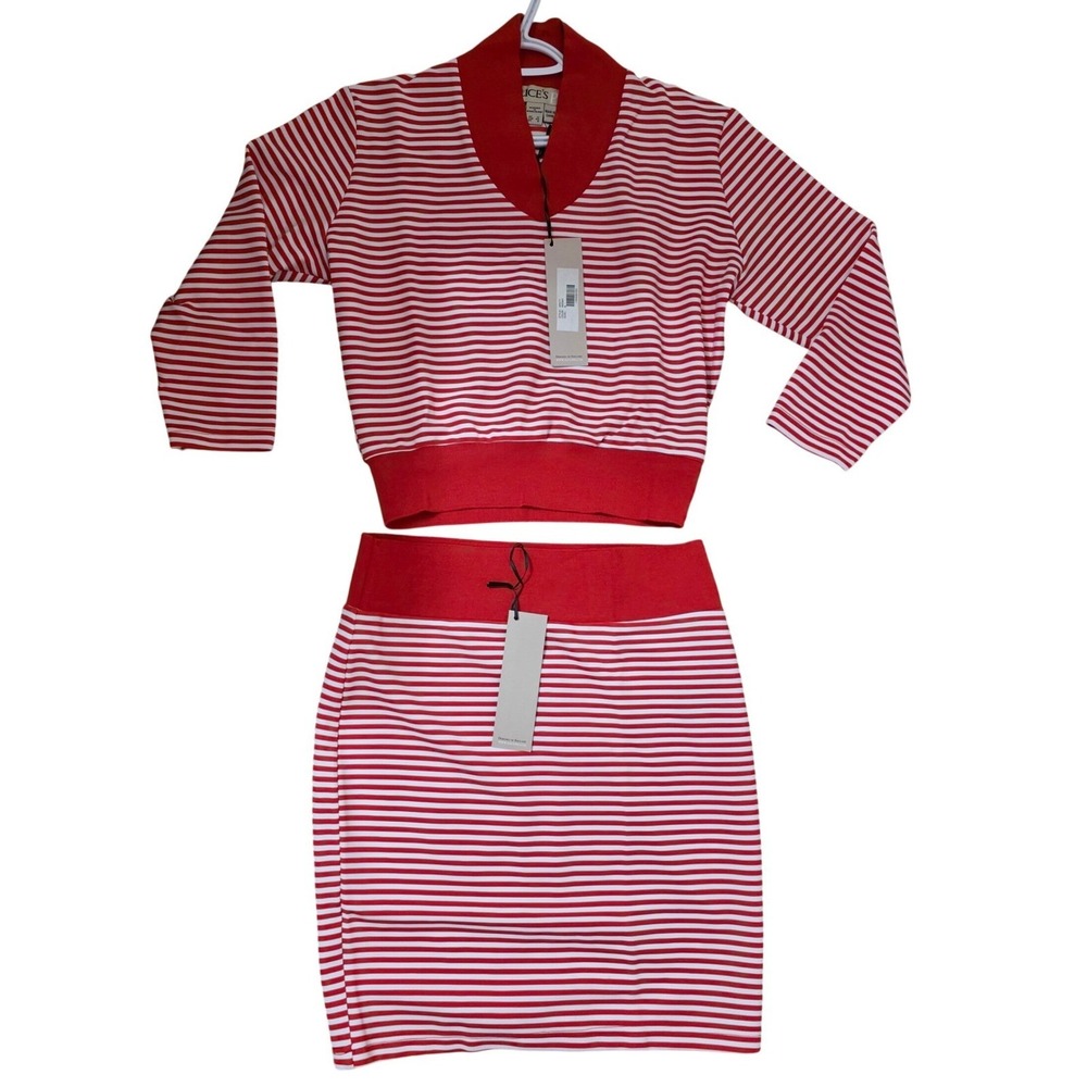 Alice's Pig Red White Striped 2 Piece Set Crop Top Pencil Skirt AP0077 Size 8 - Picture 2 of 7